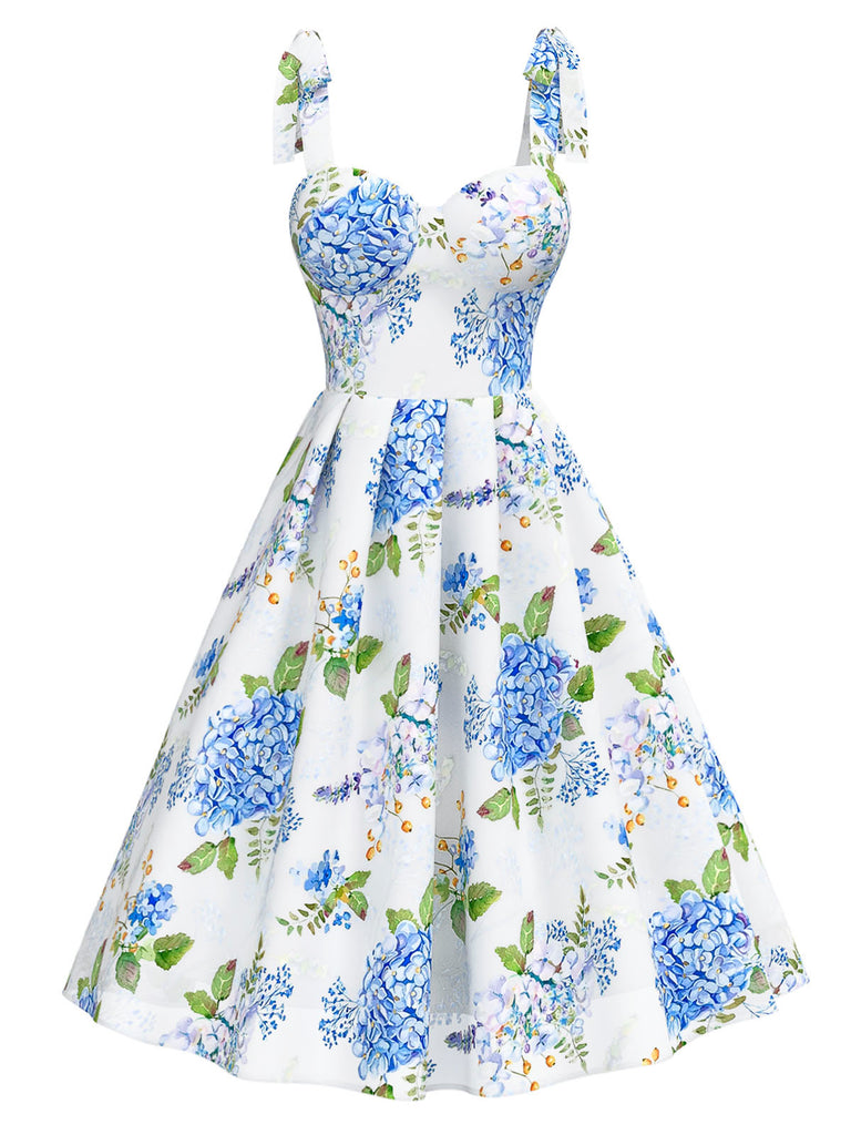 [Prévente] Robe bleue en organza fleur à lacets années 1950