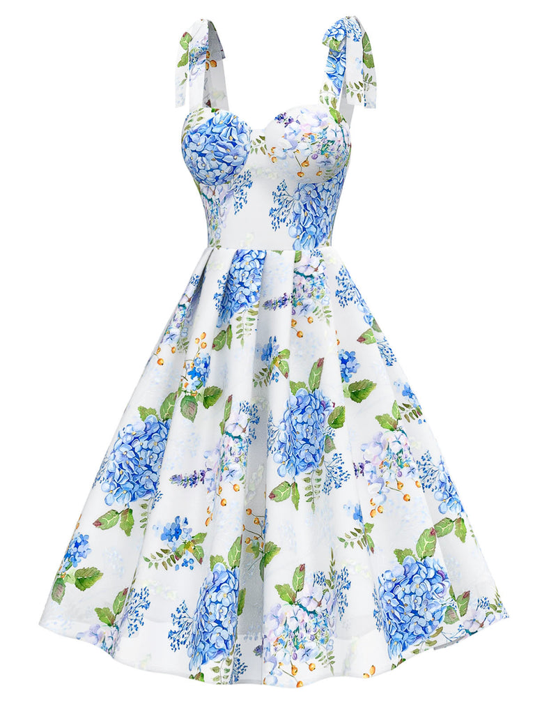 [Prévente] Robe bleue en organza fleur à lacets années 1950