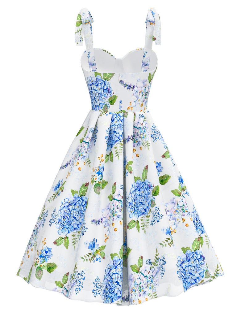 [Prévente] Robe bleue en organza fleur à lacets années 1950