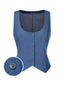 [Prévente] Gilet boutonné col en U en denim bleu uni des années 1970