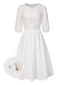 [Prévente] Robe manches bouffantes boutonnée et broderies blanche uni années 1970
