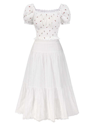 [Prévente] 2PCS Hauts en coton cerises et jupe brodée années 40