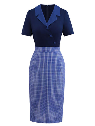 [Prévente] Robe crayon bleue coton à carreaux années 1960