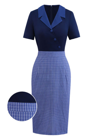 [Prévente] Robe crayon bleue coton à carreaux années 1960