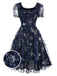 [Prévente] Robe bleue en maille à volants et paillettes étoiles des années 1950