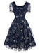 [Prévente] Robe bleue en maille à volants et paillettes étoiles des années 1950