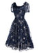 [Prévente] Robe bleue en maille à volants et paillettes étoiles des années 1950