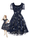 [Prévente] Robe bleue en maille à volants et paillettes étoiles des années 1950