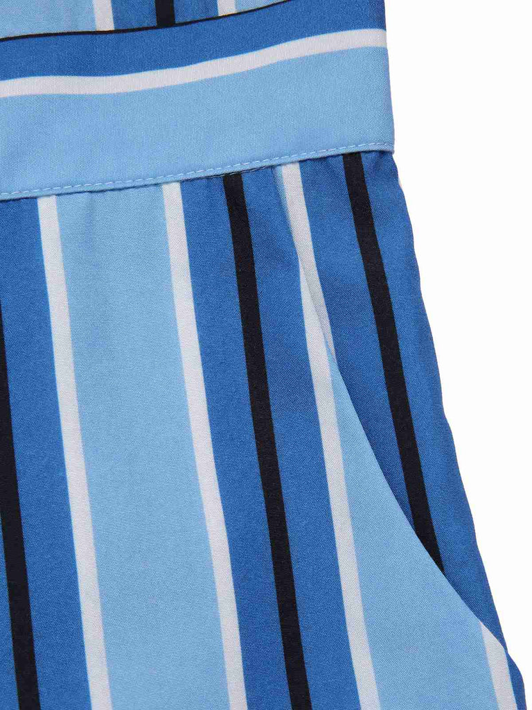 [Prévente] Combinaison bleue rayures verticales et bretelles larges des années 1950