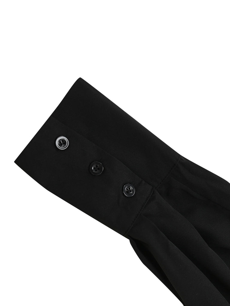 2PCS Chemisier à revers noir et jupe fleurie années 1950