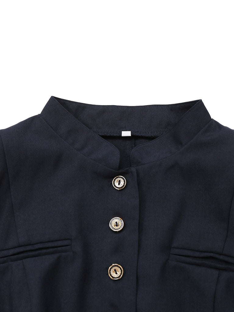 Veste noire à manches longues et col montant années 1950