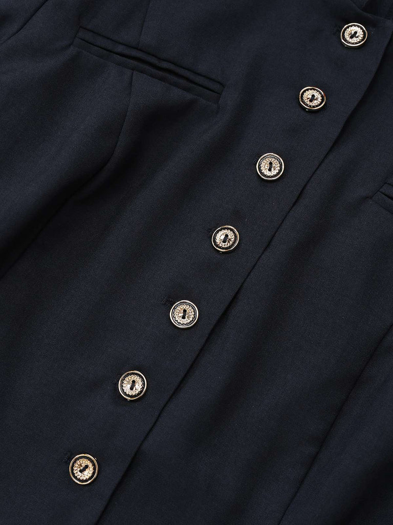 Veste noire à manches longues et col montant années 1950