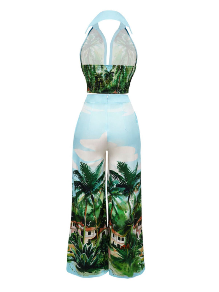 2PCS Haut licou et pantalon style tropical années 1950