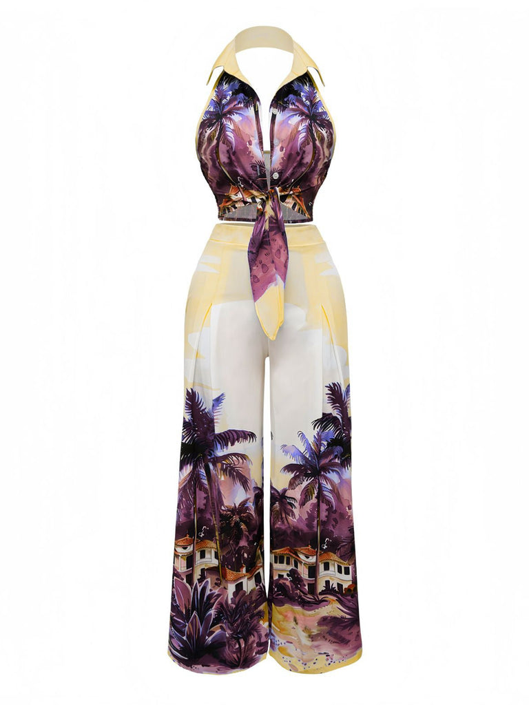 2PCS Haut licou et pantalon style tropical années 1950