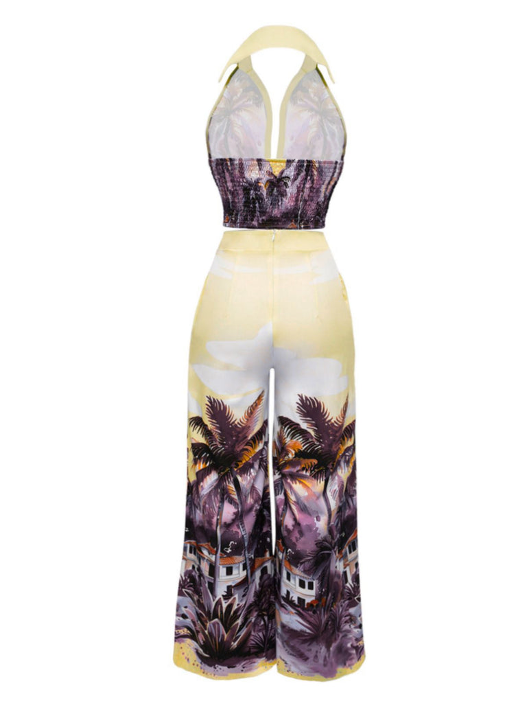 2PCS Haut licou et pantalon style tropical années 1950