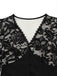 Robe sirène noire en dentelle florale col en V des années 1930