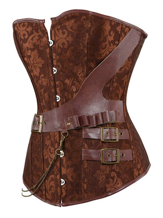Corset en cuir jacquard floral style steampunk des années 1980