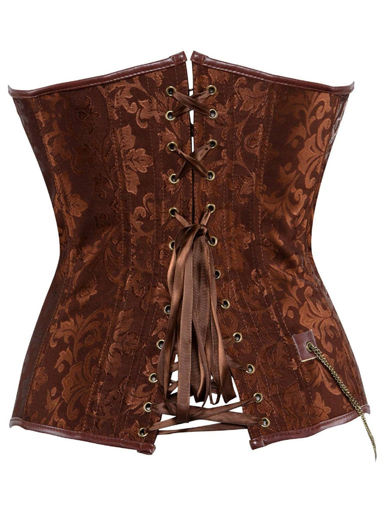 Corset en cuir jacquard floral style steampunk des années 1980