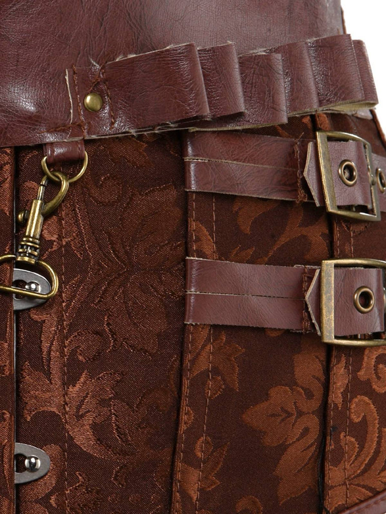 Corset en cuir jacquard floral style steampunk des années 1980