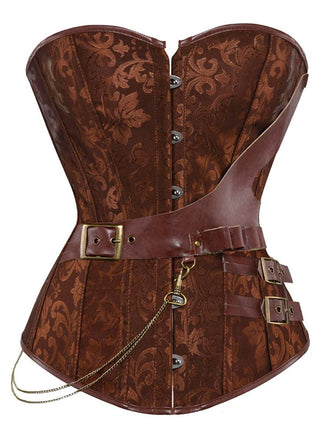 Corset en cuir jacquard floral style steampunk des années 1980
