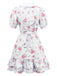 Robe roses courte manches bouffantes col chelsea des années 1960