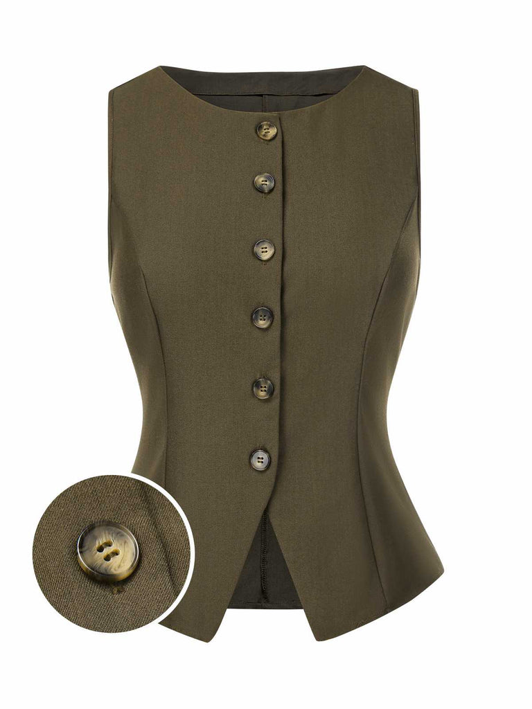 [Prévente] Gilet vert olive sans manches uni années 1960