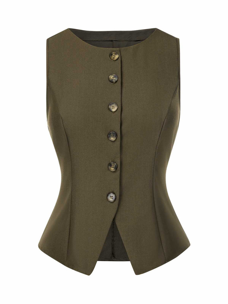 [Prévente] Gilet vert olive sans manches uni années 1960