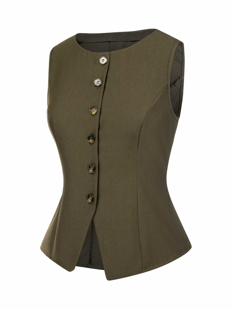 [Prévente] Gilet vert olive sans manches uni années 1960