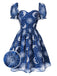 [Pré-vente] Robe bleue en maille col en cœur imprimée soleil lune et étoiles années 50