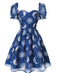 [Pré-vente] Robe bleue en maille col en cœur imprimée soleil lune et étoiles années 50