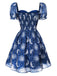 [Pré-vente] Robe bleue en maille col en cœur imprimée soleil lune et étoiles années 50