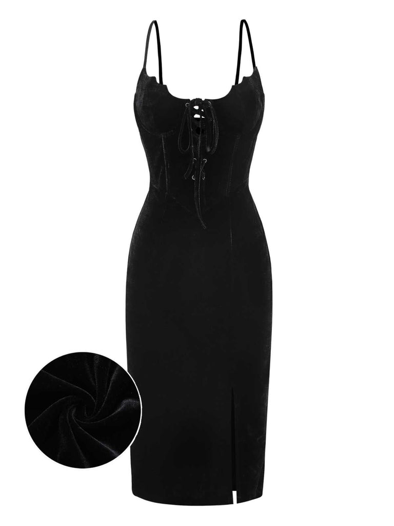 [Prévente] Robe noire en velours à col chauve-souris années 1960