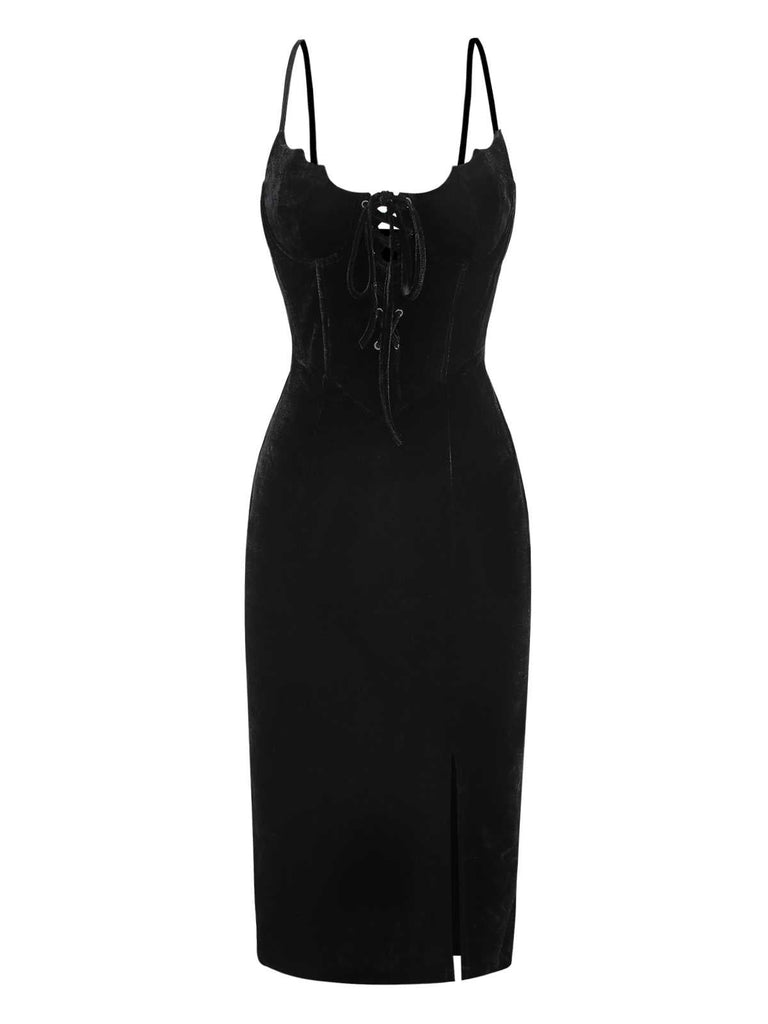 [Prévente] Robe noire en velours à col chauve-souris années 1960