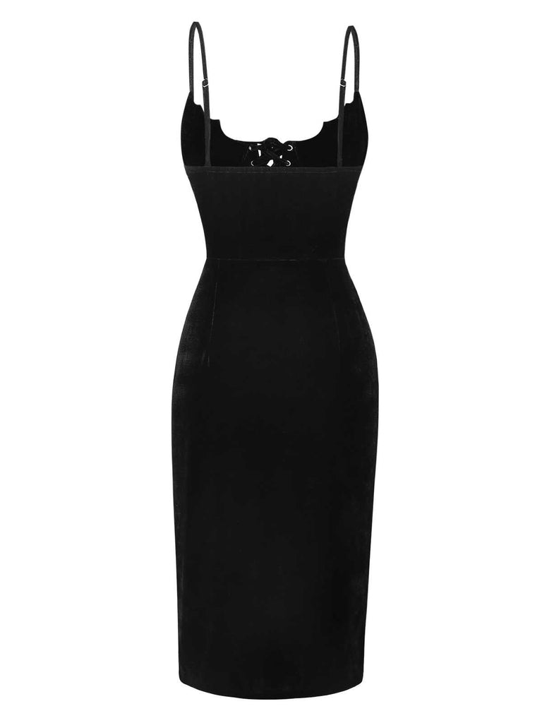 [Prévente] Robe noire en velours à col chauve-souris années 1960