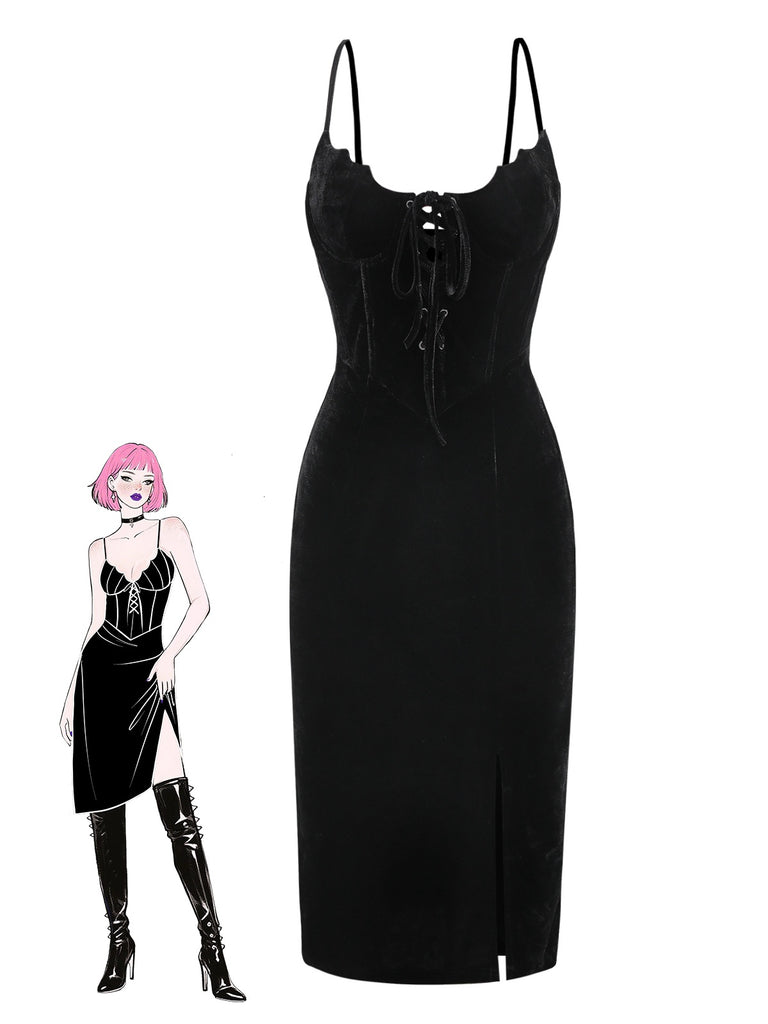 [Prévente] Robe noire en velours à col chauve-souris années 1960