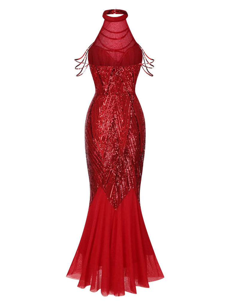 [Prévente] Robe longue rouge à paillettes et perles années 1920