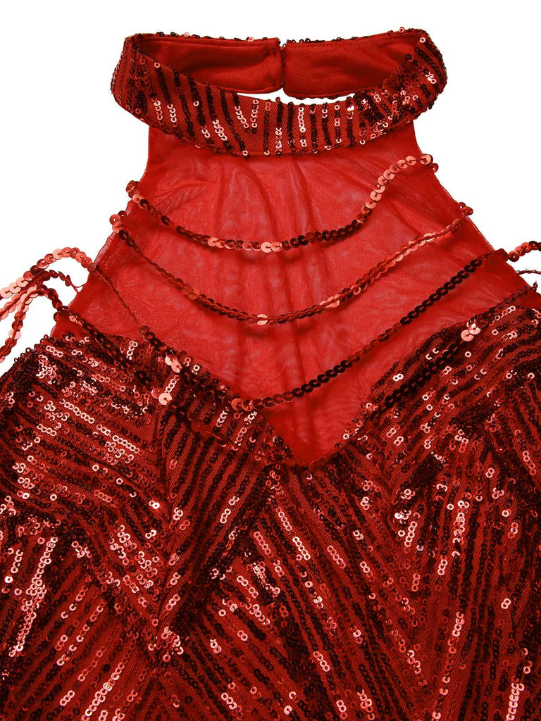[Prévente] Robe longue rouge à paillettes et perles années 1920