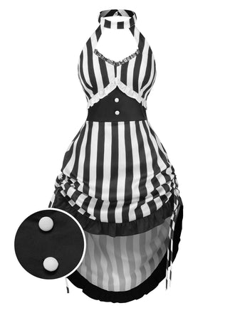 [Prévente] Robe noire punk à rayures à volants années 1970