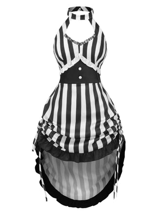 [Prévente] Robe noire punk à rayures à volants années 1970