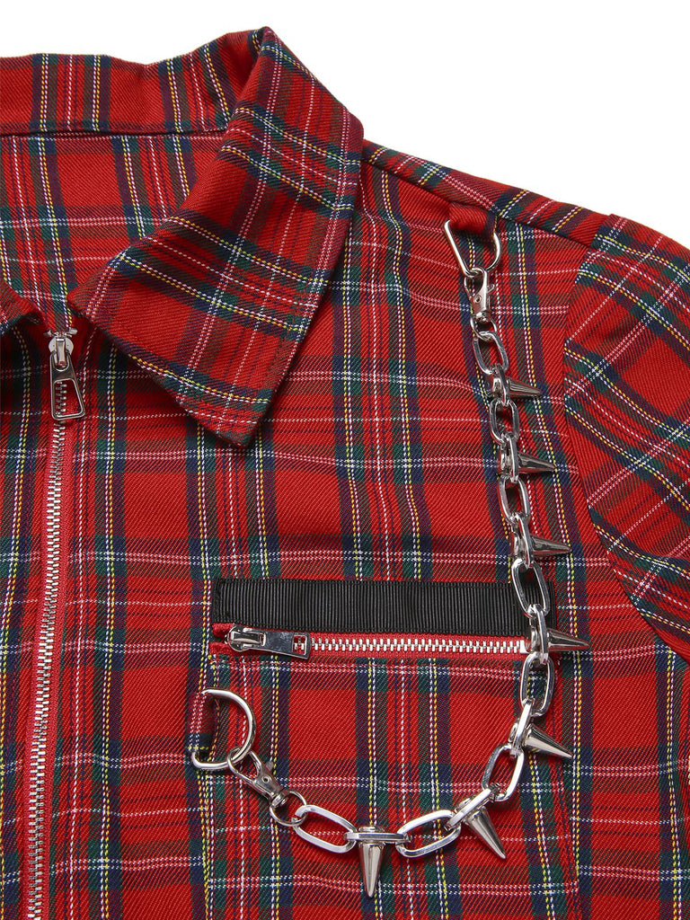 [Prévente] Veste punk rouge à carreaux de chaînes années 1980