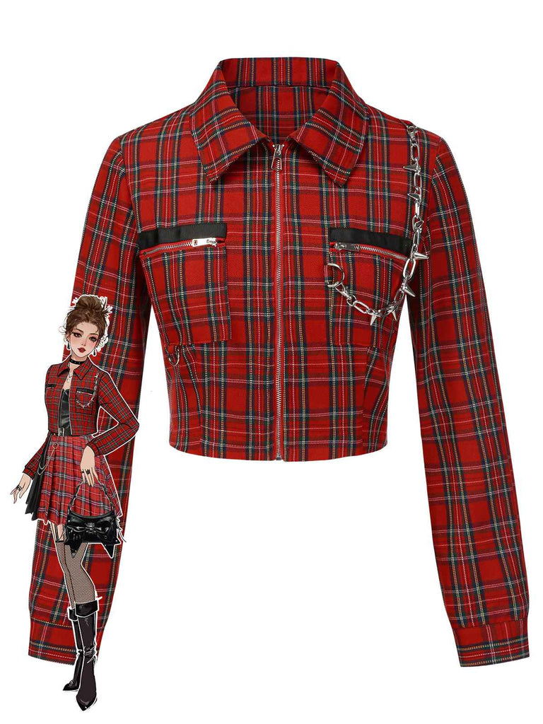 [Prévente] Veste punk rouge à carreaux de chaînes années 1980