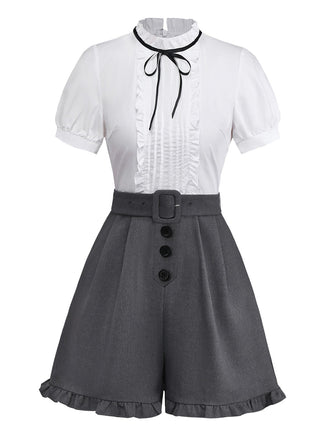 [Prévente] Combishort gris coton à volants années 1950