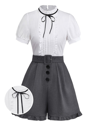 [Prévente] Combishort gris coton à volants années 1950