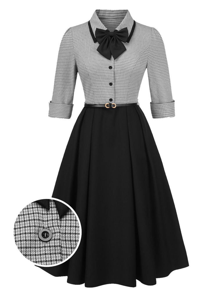 [Prévente] Robe pied-de-poule à col nœud amovible années 1950