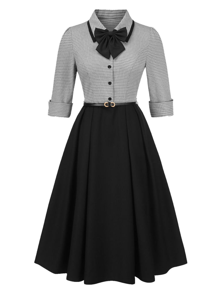 [Prévente] Robe pied-de-poule à col nœud amovible années 1950