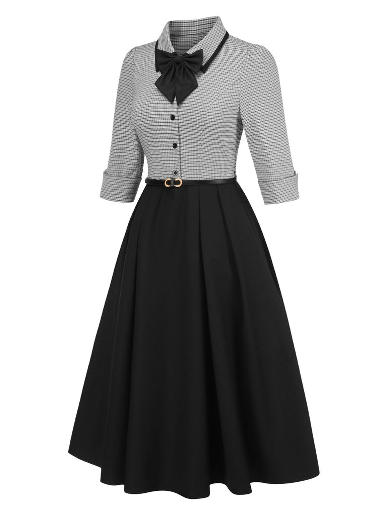 [Prévente] Robe pied-de-poule à col nœud amovible années 1950