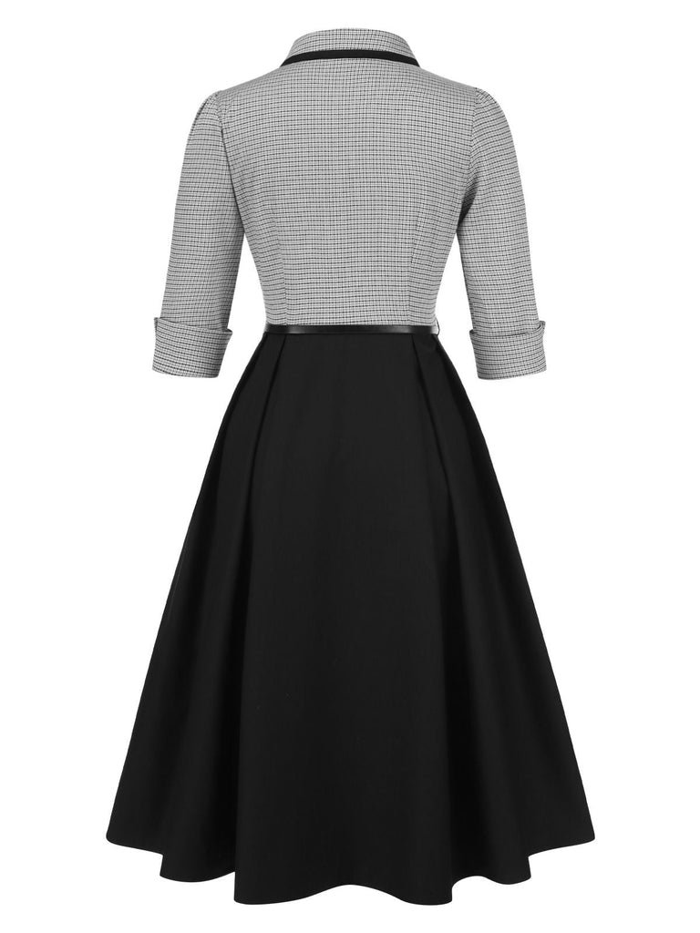 [Prévente] Robe pied-de-poule à col nœud amovible années 1950