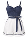 [Prévente] [Grande taille] Combishort bleu à bretelles en patchwork à pois des années 1940