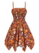 [Prévente] Robe orange marguerite à bretelles ourlet irrégulier hippie des années 1970