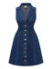 Robe en denim sans manches boutonnée bleu foncé des années 1970